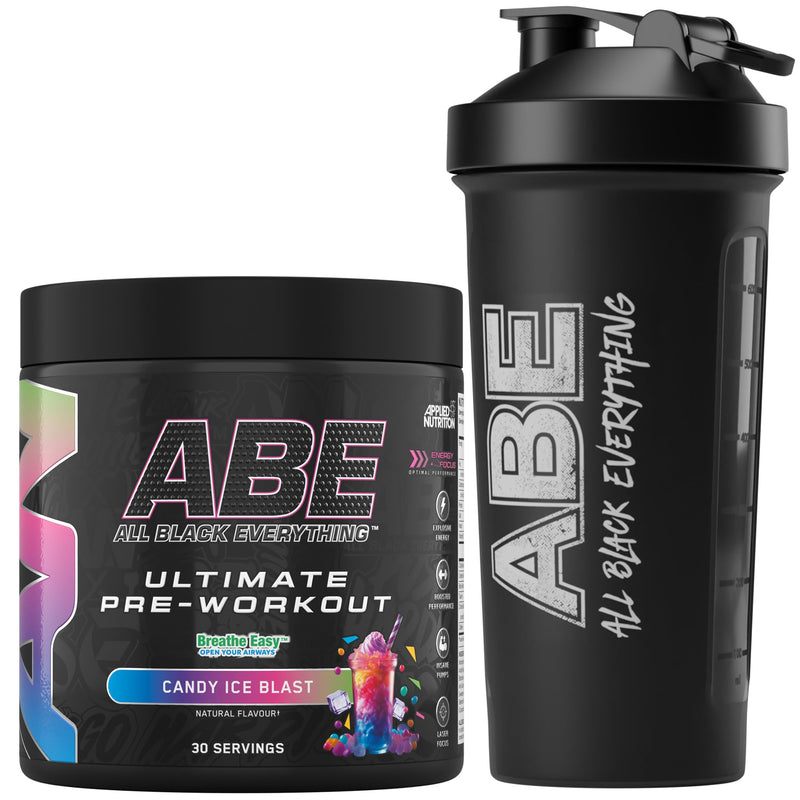 Applied Nutrition Bundle ABE Pre Workout 375g + ABE Black Shaker 700ml | All Black Everything Pre Workout Powder, Energy Drink, Physical Performance, Creatine, Beta Alanine, Caffeine (Candy Ice Blast) Candy Ice Blast Shaker 700 ml