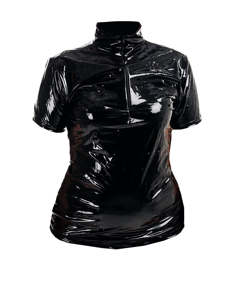 Rubberfashion Wetlook Shirt - Shiny Wetlook Short Sleeve T-Shirt - Sexy Shirt for Women and Men M Black Lacquer