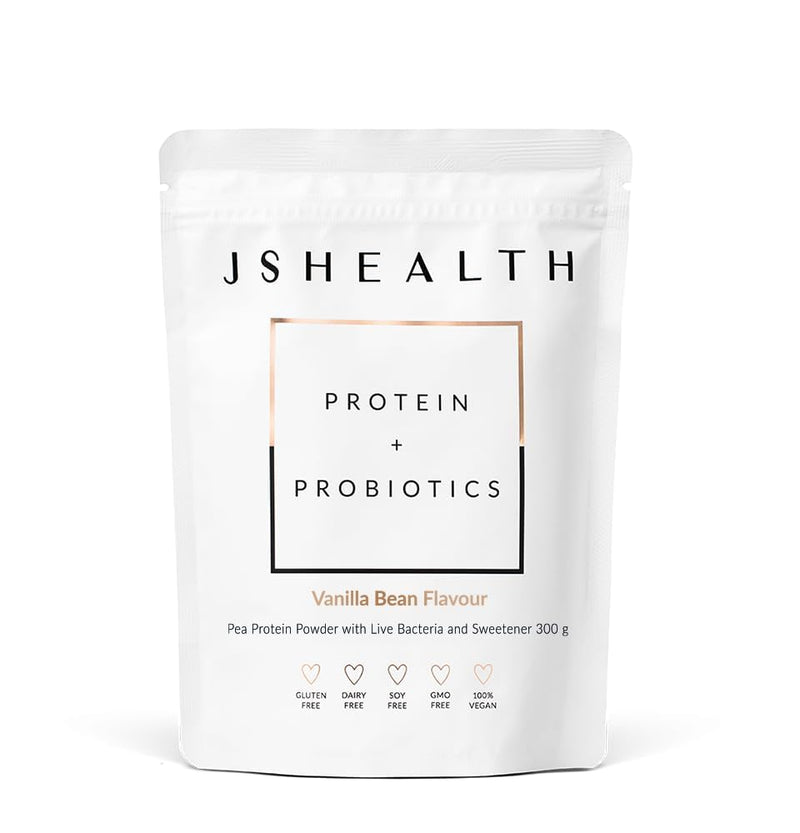 JSHealth Vegan Pea Protein Powder with Probiotics - Vanilla Bean Flavor - Gluten Free, Non GMO, Plant Based Protein Drink Mix, 300g 300 g (Pack of 1)
