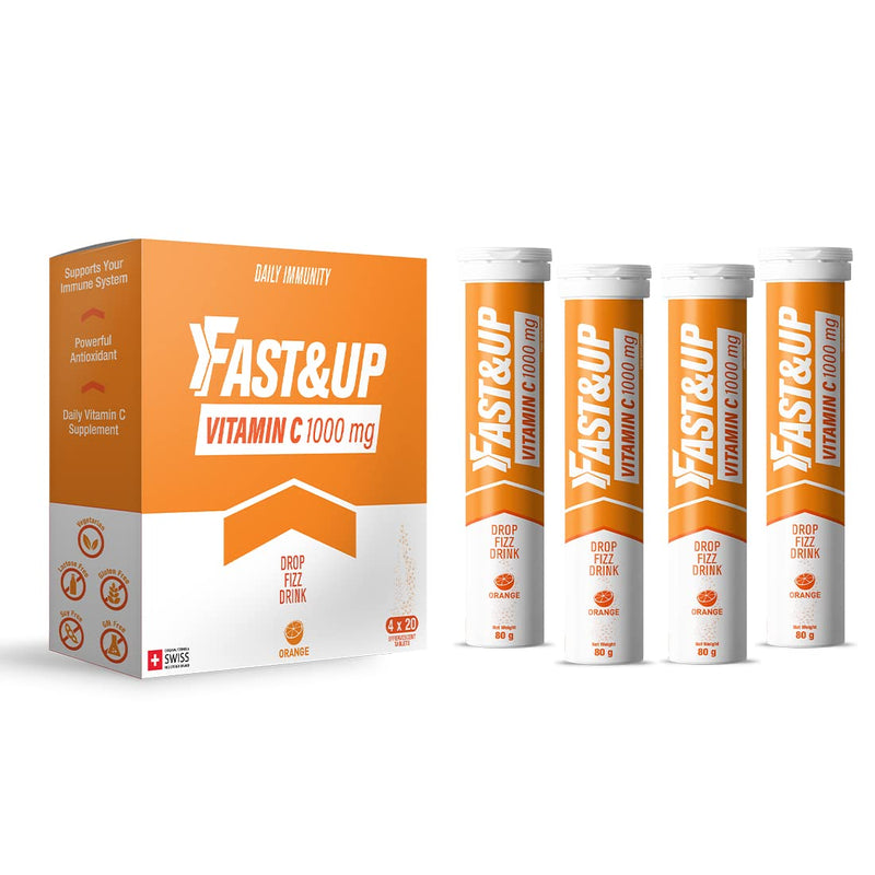 Fast&Up Vitamin C 1000 mg - High Strength - 80 Effervescent Tablets (4 x 20) - Helps Build Strong Immune System - One Daily - Orange Flavour 80 count (Pack of 1)