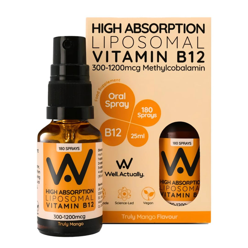 Liposomal Vitamin B12 Oral Spray 1200mcg - High Strength Methylcobalamin Supplement, Fast Absorbing, Methylated Vegan VIT B 12, Energy & Brain Support - Truly Fruity Mango (180 Sprays)