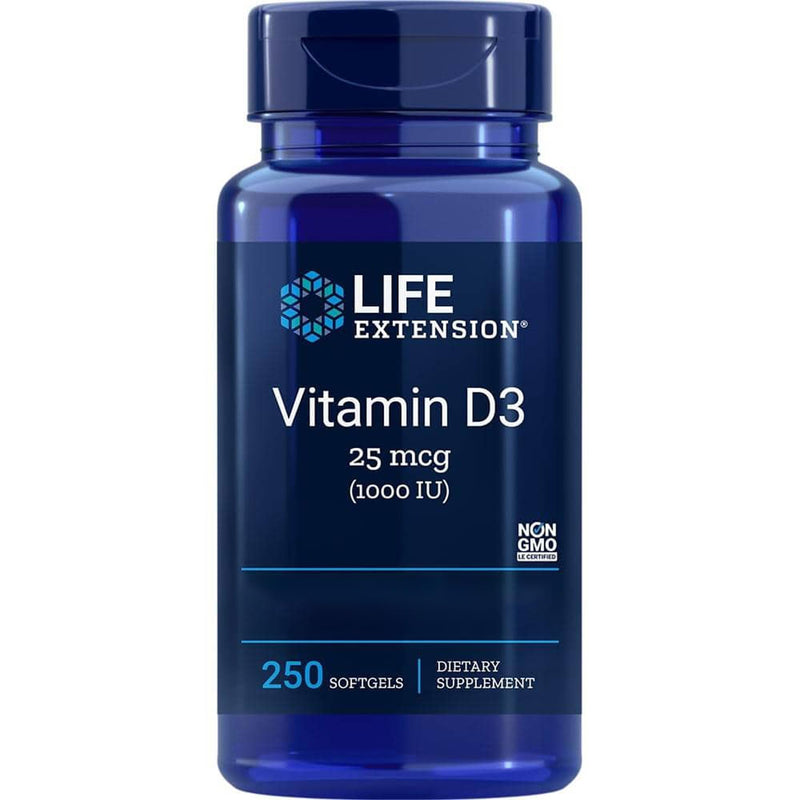 Life Extension, Vitamin D3, 1000 IU (25mcg), 250 Softgels, Gluten Free, SOYA Free, Non-GMO