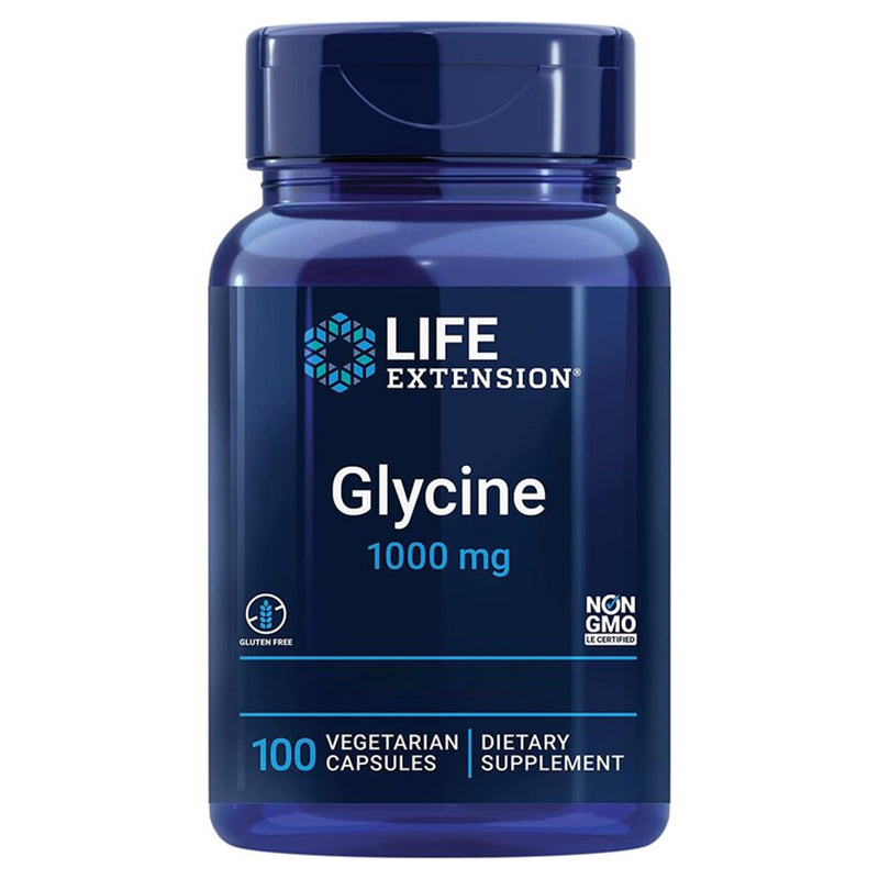 Life Extension, Glycine 1000mg, High-Dose, 100 Vegan Capsules, Laboratory Tested, Gluten-Free, Vegetarian, Soy-Free, Non-GMO, Amino Acid Nutrition, Glycine Supplement