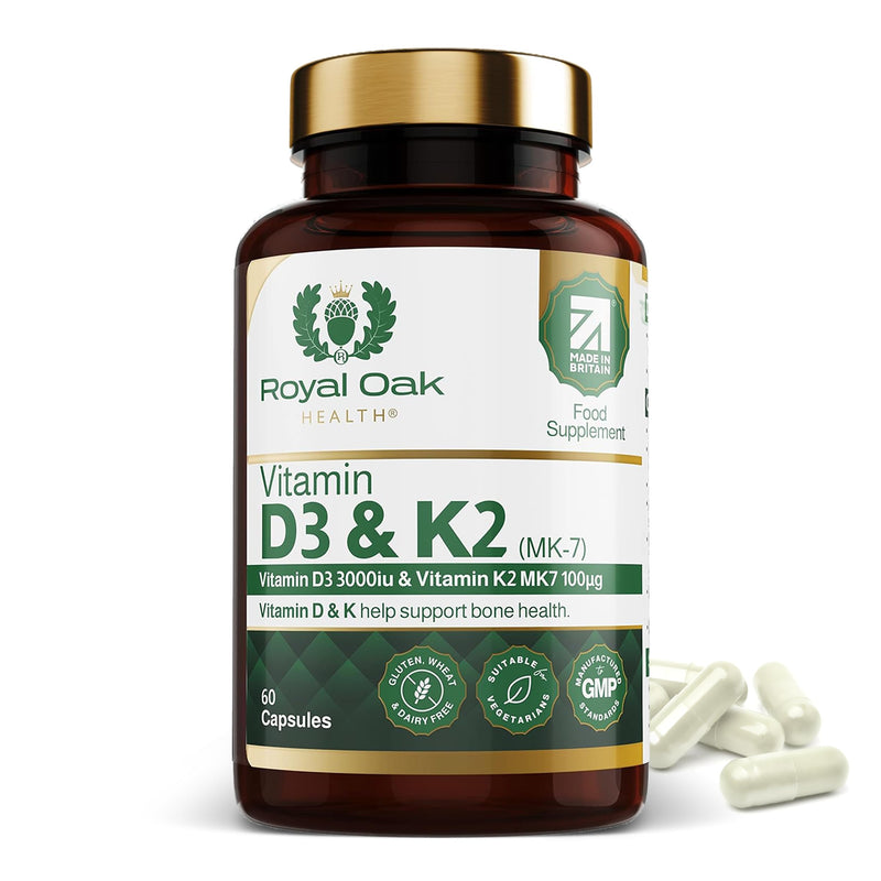 Vitamin D3 K2 High Strength MK7 Supplement (Vitamin D 3000 IU + 100mcg Vitamin K2 (MK7), Easy to Swallow Vitamin D3 and K2 Vitamin Capsules… (60 Capsules)