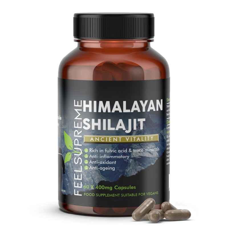 Himalayan Shilajit Capsules - 100% Pure and Natural, Tasteless - Rich in Trace Minerals, Iron, Fulvic and Humic Acid - Shilajit Supplement - 60 x 400mg