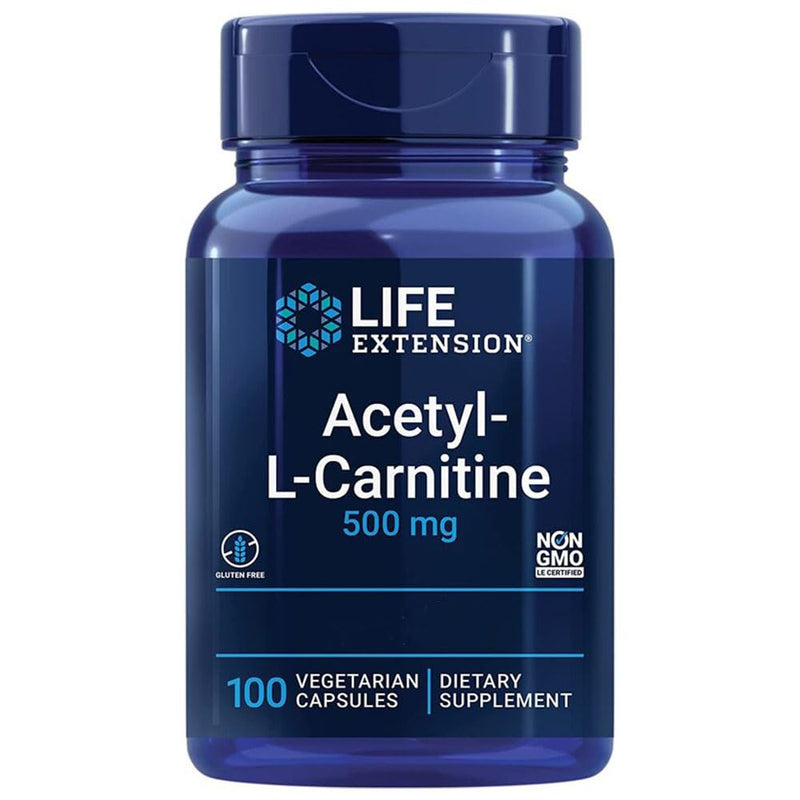 Life Extension, Acetyl-L-Carnitine, 500mg, with Vitamin C, High Dose, 100 Vegan Capsules, Gluten-Free, Vegetarian, SOYA-Free, Non-GMO