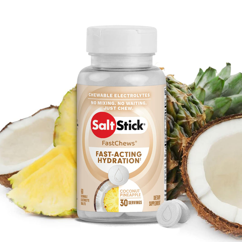 SaltStick FastChews Electrolytes - 60 Chewable Electrolyte Tablets - Salt Tablets for Running, Fast Hydration, Leg Cramps Relief, Sports Recovery - Non-GMO, Vegan, Gluten Free (Coconut Pineapple)