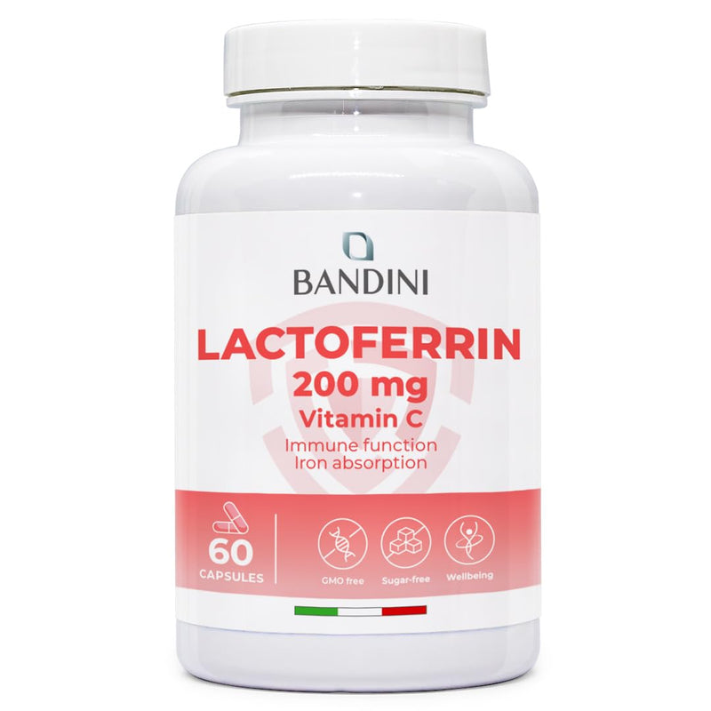 Bandini® Lactoferrin 60 Capsules - 200mg Lactoferrine + 60mg Vitamin C per Daily dose (1 Capsule) - Improves Iron Absorption & Immune System Function - A Component in Colostrum - Vegetarian, GMO-Free 60 count (Pack of 1)