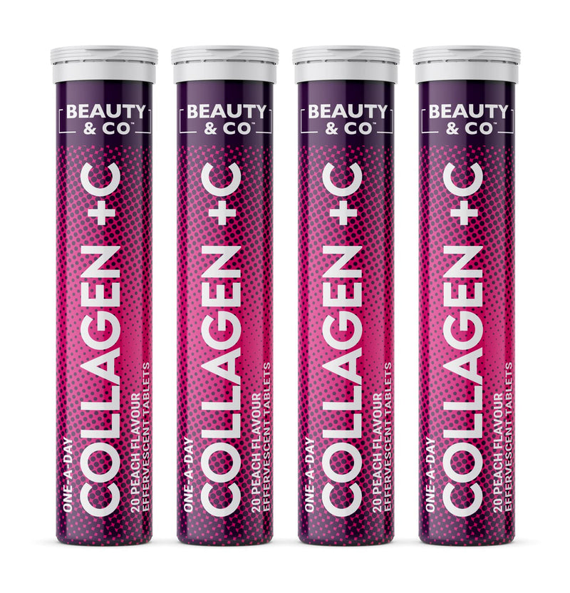 Collagen Effervescent - Marine Collagen & Vitamin C Supplement - 500mg Per Tablet (4 Tubes) Beauty & Co 20 count (Pack of 4)