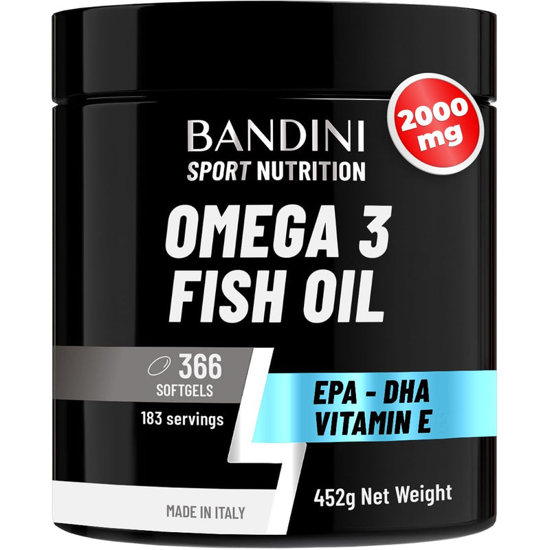 Bandini® Omega 3 | 6 Months’ Supply, 366 Softgels | 2000 mg Fish Oil with 360 mg EPA, 240 mg DHA & 6,8 mg Vitamin E per Serving | High Strength Omega-3 Fatty Acids Capsules for Eyes, Brain & Heart