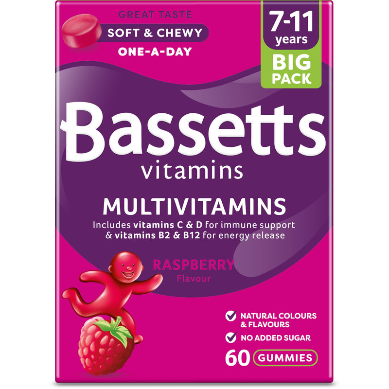 Bassetts Vitamins 7-11 Years Raspberry Flavour Multivitamins 60 Gummies 60 count (Pack of 1) Original - 7 Nutrients 60 Gummies