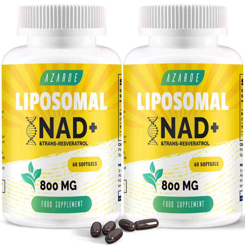 Liposomal NAD+ & Trans-Resveratrol 800mg Softgels, NMN Alternative More Efficient Than NMN, High Absorption, Actual NAD+ Supplement for Cellular Repair, 60 Softgels (60 Count (Pack of 2)) 60 count (Pack of 2)