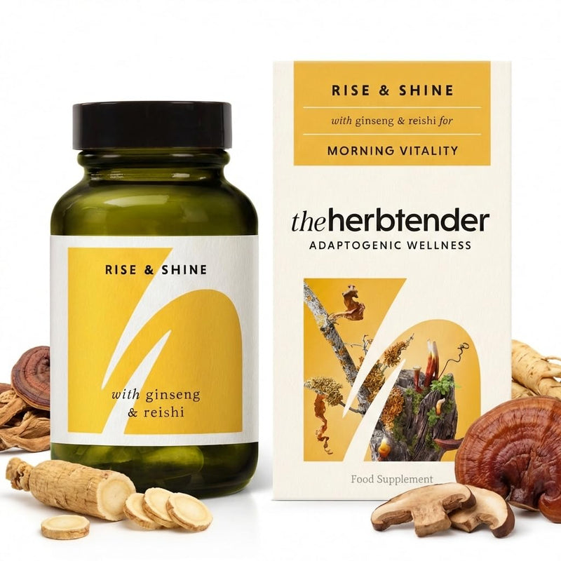 Ginseng & Reishi Supplement – Rise & Shine 60 Capsule Jar - Red Ginseng Capsules - Panax Ginseng High Strength - Reishi Mushroom Capsules - Natural Energy Supplement for Adults Morning Vitality