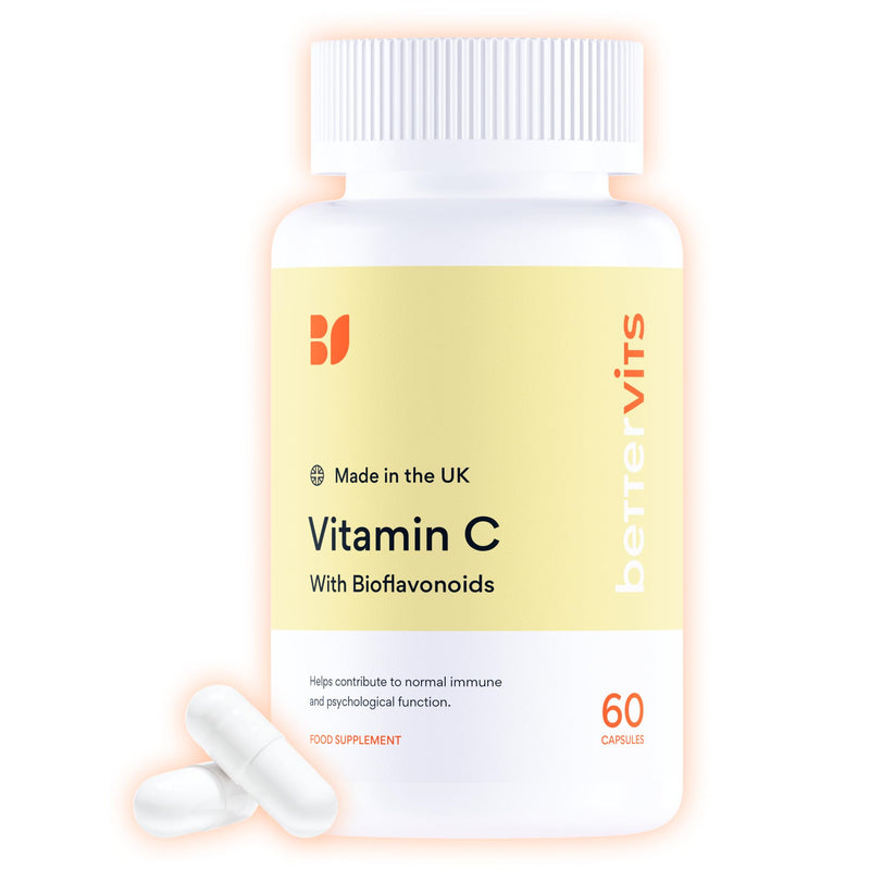 Bettervits Vitamin C Tablets 500mg with Bioflavonoids from Rosehip | Immune Support High Strength Vitamin C Supplements | Daily Wellness and Energy - 60 Capsules