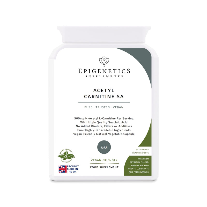 Acetyl Carnitine SA | 500mg N-Acetyl L-Carnitine Amino Acid + Succinic Acid Natural Antioxidant | 60 Vegan Capsules UK Made | 1 Capsule Daily (2 Month Supply)