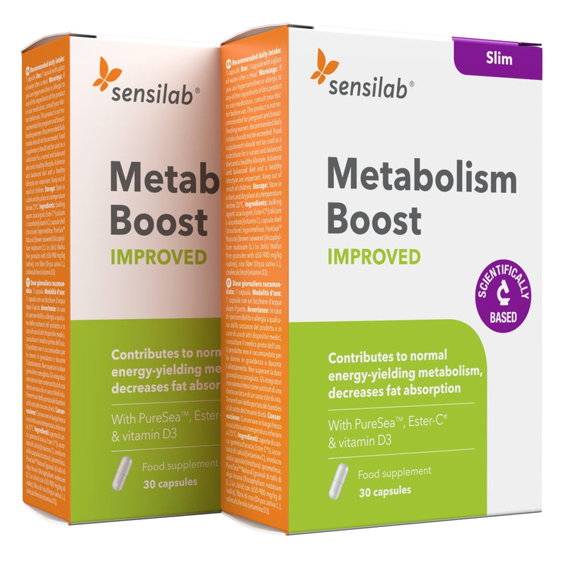Metabolism Boost with Iodine, Brown Seaweed, Vitamin C and Vitamin D3 – Energy and Fatigue Reduction Formula, 60 Capsules – Sensilab