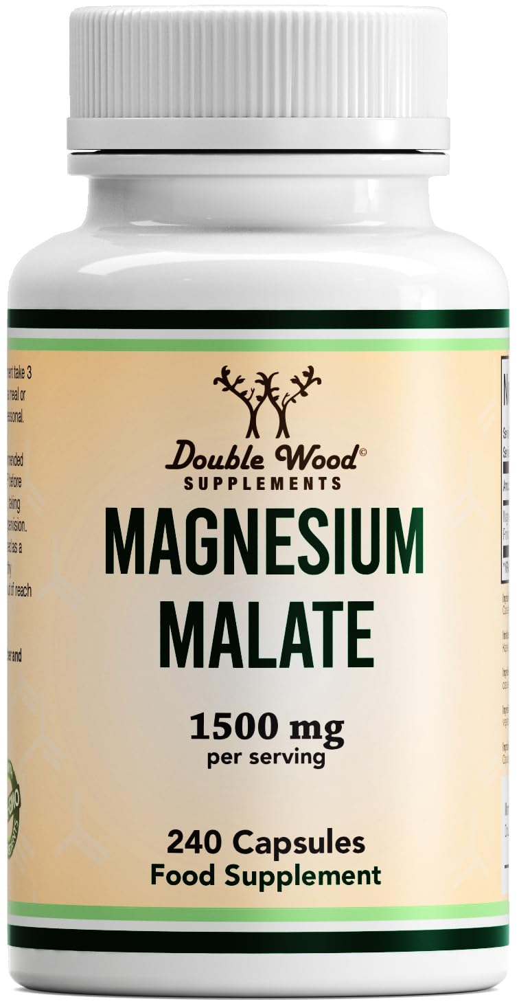 Double Wood Magnesium Malate Capsules | 240 High Strength Magnesium Malate Supplements | 80 Servings - 1500mg Malate per Serving | Supports Energy Levels, Muscle Pain and Recovery | UK Manufactured 240 count (Pack of 1)