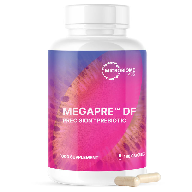 Microbiome Labs MegaPre DF - Dairy-Free Prebiotic Fibre Supplement for Gut Health with Clinically Tested Oligosaccharides – Prebiotics for Akkermansia muciniphila & Microbial Diversity (180 Capsules) Dairy Free Megapre