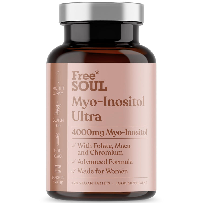 Free Soul Myo-Inositol Ultra Supplement | 4,000mg Myo-Inositol, 200ug Folate, 100ug Chromium Plus 10,000mg Maca for Women | Supplements for Women | Vegan & Gluten-Free | 120 Tablets 1 Month's Supply