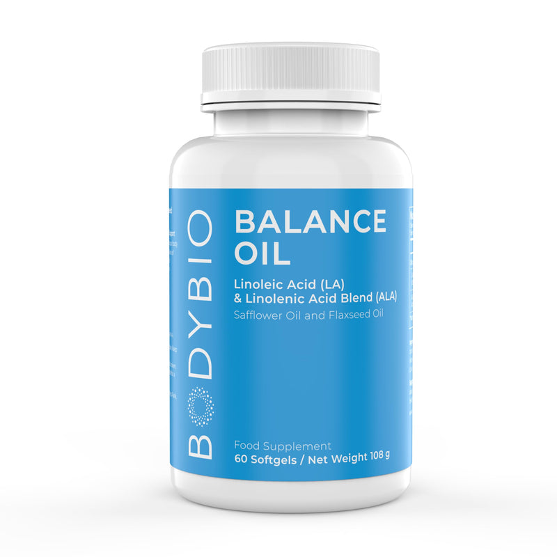 BodyBio Omega 3 + 6 | Essential Fatty Acids | Safflower and Flax Seed Oil Blend | Cold Pressed | LA & ALA Fatty Acid | Balance Oil 60 Softgels 60 count (Pack of 1)