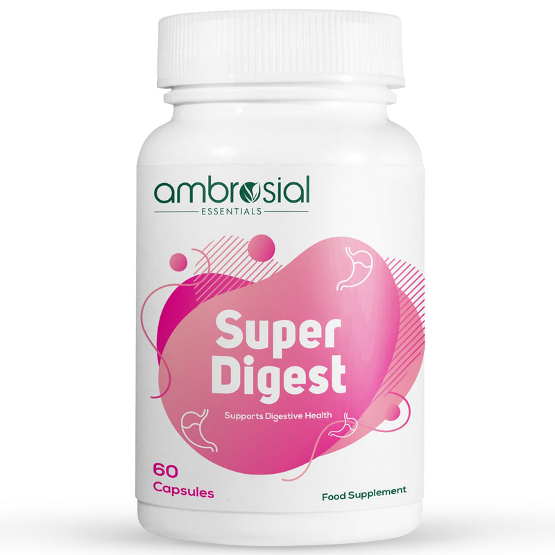 Ambrosial Super Digest – Advanced Digestive Enzyme Supplement with Betaine HCl, Pepsin, Ox Bile & L-Glutamic Acid – Gut Health & Nutrient Absorption Support – GMP-Certified, 60 Capsules (2 Months)