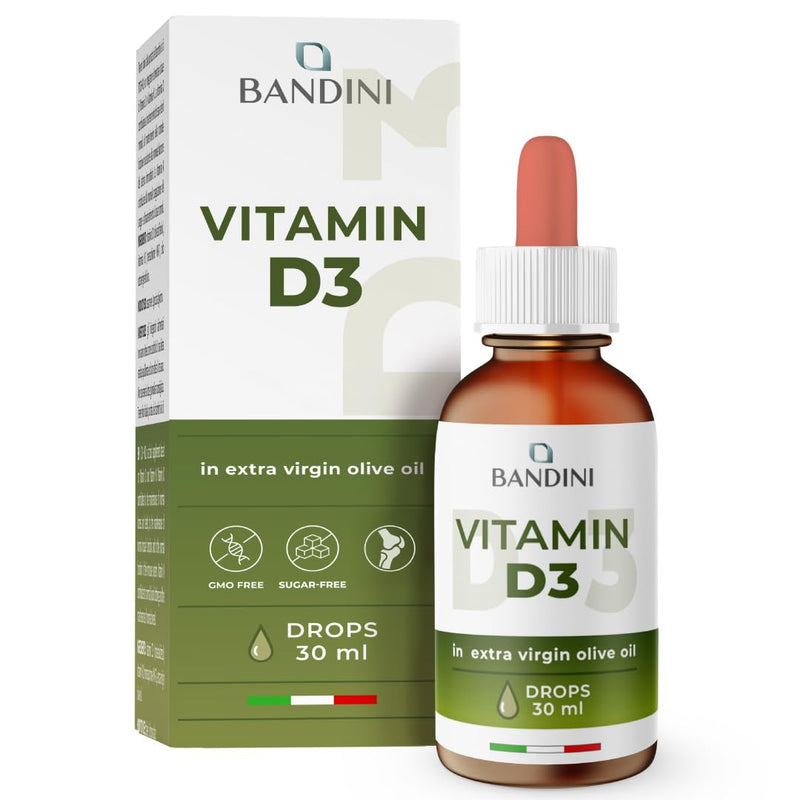 Bandini® Vitamin D3 Drops - 2000 IU per Drop | Liquid Vitamin D Supplement in Extra Virgin Olive Oil | Supports Normal Bones, Teeth and Immune System | High Bioavailability | 30ml - 840 Drops