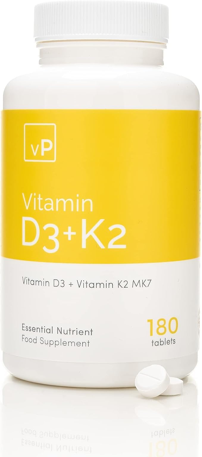 vP Vitality Pro Vitamin D3 4000 iu with Vitamin K2 100ug x 180 Tablets - Third Party Tested - Vitamin D Supplement with K2 MK7 - Vitality Pro | Third Party Tested, K2 MK7, Vitamin D Supplement, Natural, Excipient Free