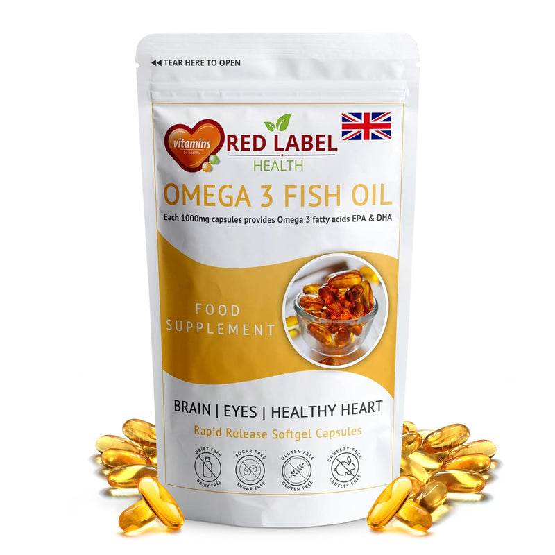 Omega 3 Fish Oil 1000mg, Pack of 60 Soft Gel Capsules (2 Months Supply), Double Strength 180mg EPA and 120mg DHA, Supports Eye, Heart & Brain Health for Men & Women - UK Made 60 count (Pack of 1)