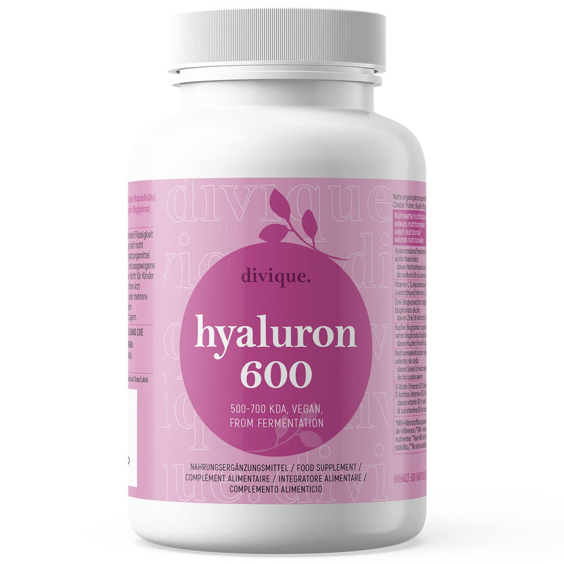 Hyaluronic Acid Supplement 600mg per Capsule (500-700 KDA) - 3 Months Supply - Double Potency 90 Hyaluronic Acid Capsules - Vegan, Fermented - Formula with Vitamin C, Zinc, Copper, Selenium, D-Biotine