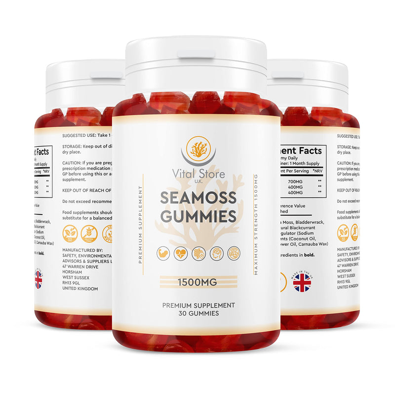 Irish Sea Moss Gummies 1500MG - 1 Month Supply 30 Vegan Gummies - Bladderwrack, Burdock Root, Irish Sea Moss High Strength