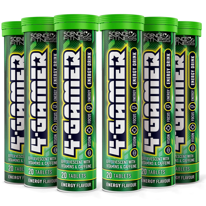 Gaming Supplement 4Gamer- Stimulants for Energy, Focus & Vision - Nootropic Brain Booster with Caffiene, Taurine & Vitamins (6 Tubes) 20 count (Pack of 6)