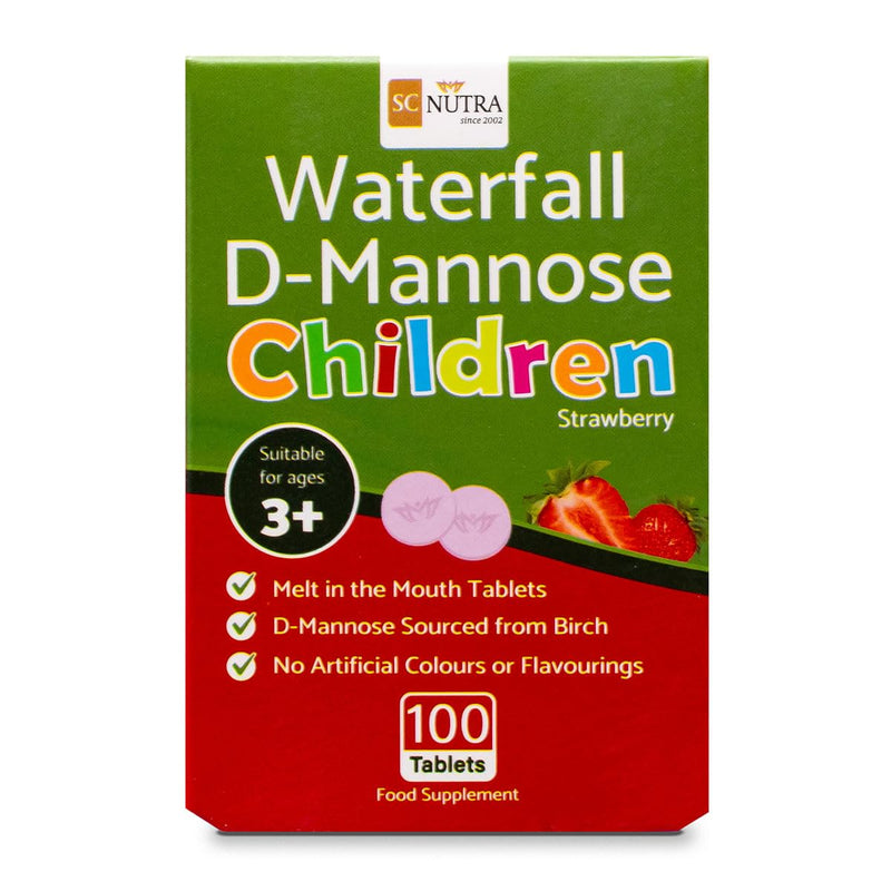 Waterfall D-Mannose for Children Birch D-Mannose & Natural Strawberry Juice for Boys & Girls 3 Years + | 250mg Melts - Melt in the Mouth Tablets – 100 Count