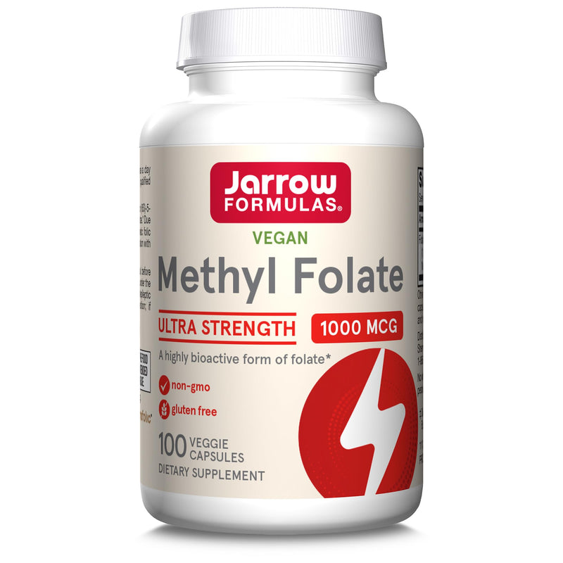 Jarrow Formulas Methyl Folate (5-MTHF), 1000mcg, Folic Acid, 100 Vegan Capsules, Gluten Free, Vegetarian, Soy Free, Non-GMO, Vitamin B9, folate Supplement