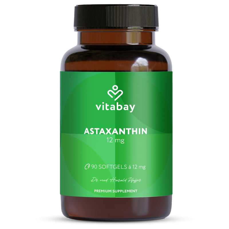 Vitabay Astaxanthin 12 mg High Strength – 90 Vegan Softgels – Laboratory Tested - No Additives – Premium Raw Material Naturally Derived from Haematococcus pluvialis Algae Extract – 6 Month Supply