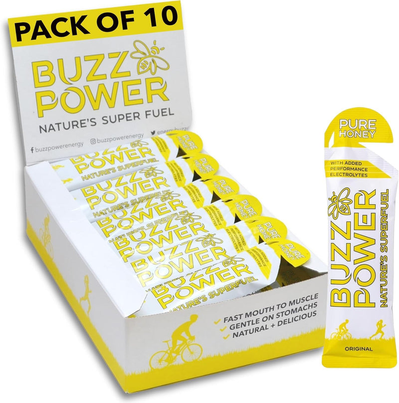 Organic Honey Energy Gels with Electrolytes (10 Pack). 25g Natural Carbohydrate from Glucose and Fructose for Running, Cycling, Team Sports and All Activities. 10