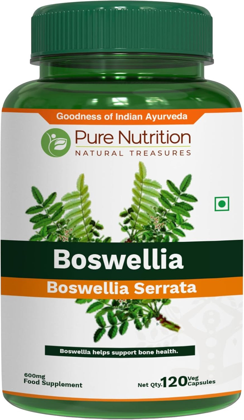 Pure Nutrition Boswellia Serrata 15:1 Extract 600mg | 120 Cap | Min 65% Boswellic Acids | Each Serving Offer 600mg 15:1 Extract Equivalent to 9000mg Raw Boswellia Powder | Non-GMO 120 count (Pack of 1)