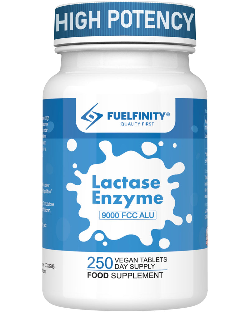 Efficient Lactase Tablets - 250 Days Supply - Lactose Intolerance Tablets 9000 FCC ALU High Strength - Aids in Lactose Digestion - FuelFinity® Excellent Manufacturing Standards (1 Pack) 250 count (Pack of 1)