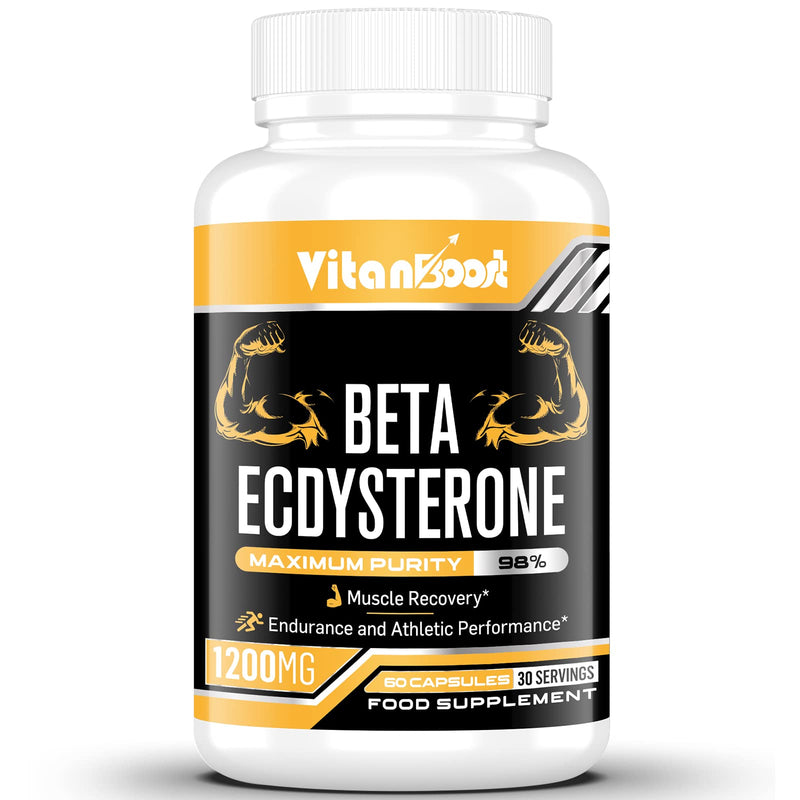 Beta Ecdysterone Supplement 1200mg | Increases Lean Muscle Mass, Exercise Performance, Strength and Protein Synthesis, 98% Maximum Purity Formulated for Enhanced Absorption (60 Count (Pack of 1)) 60 count (Pack of 1)