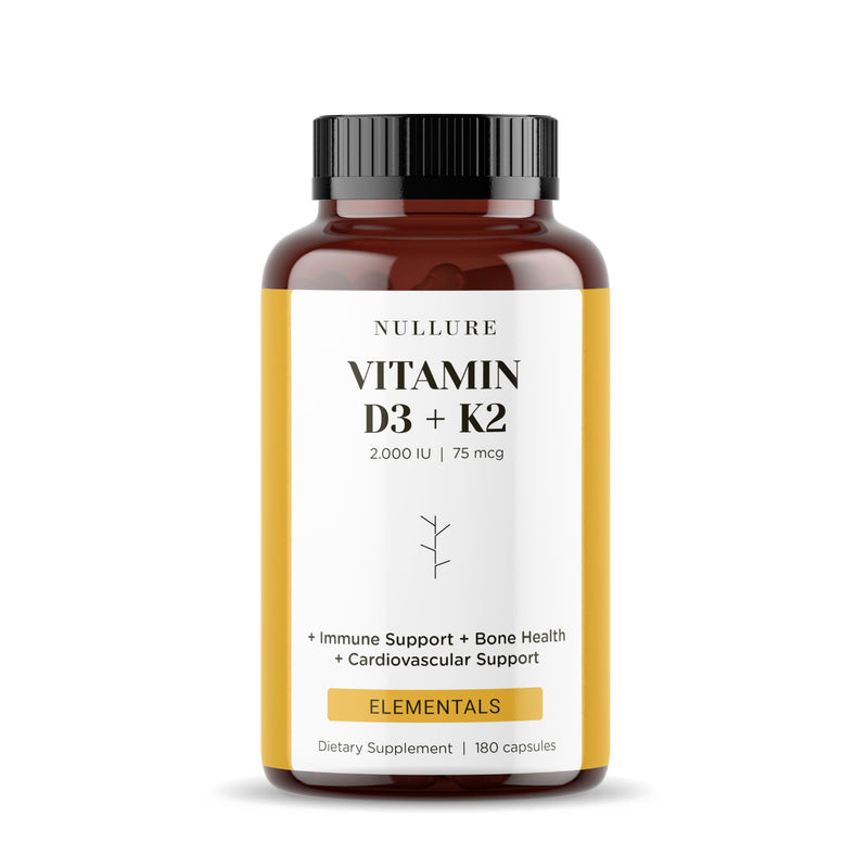 Nullure Vitamin D3 K2 (MK7) Natural | 2000 IU | Daily Balanced Formulation for Easy Assimilation I Strengthens Immune System · Cardiovascular System · Bones · Teeth · Muscles |180 Capsules (6 Months)