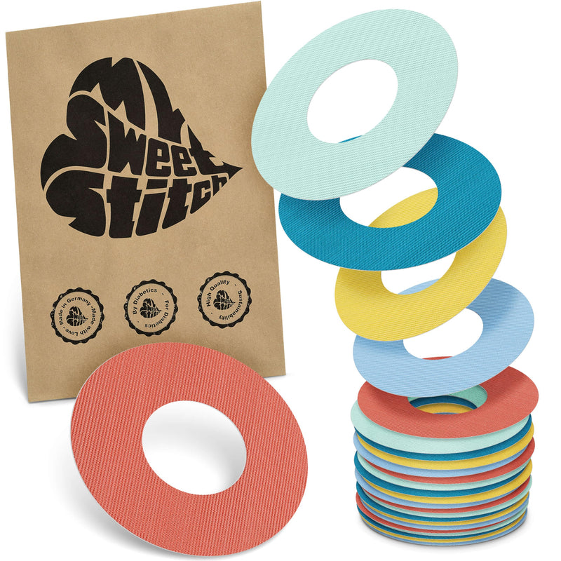 MySweetStitch - 25 x Freestyle Libre 1 & 2 Patches, Ring Patch Ø 65mm, Inner Ø 28mm, Waterproof, Breathable, Skin-Friendly, Made in Germany, Pastel 25 piece