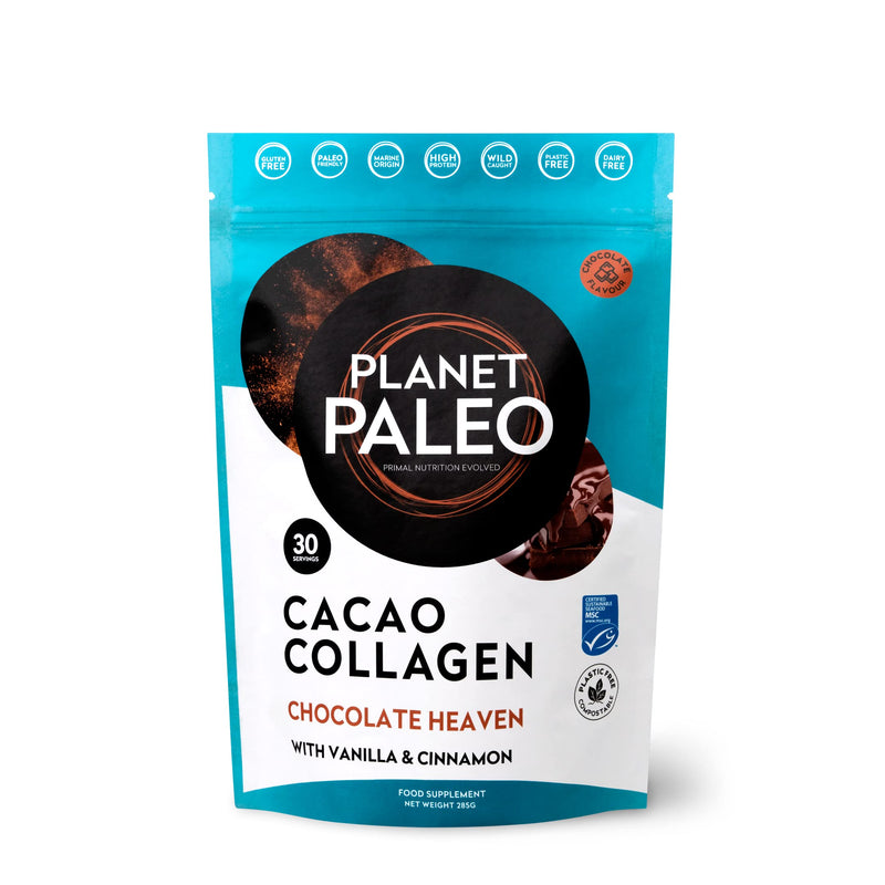 Planet Paleo Marine Collagen with Cacao (285g, 30 Servings) - MSC Certified, Wild Caught Marine Collagen | Type 1 Collagen, Protein-Rich, for Healthy Skin, Hair and Nails, Tissue Repair