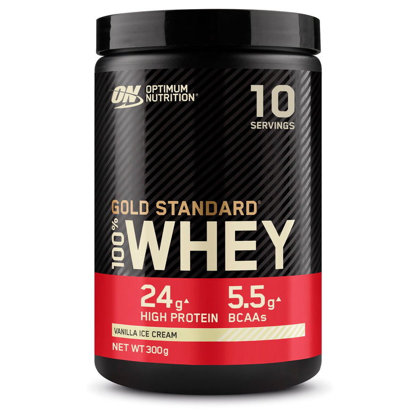 Optimum Nutrition 100% Gold Standard Whey Protein Powder, 24g Protein, Vanilla Ice Cream, BCAA, Low-Sugar, Fast‑Digesting Isolate for Muscle Gain & Recovery, 300g, 10 Servings