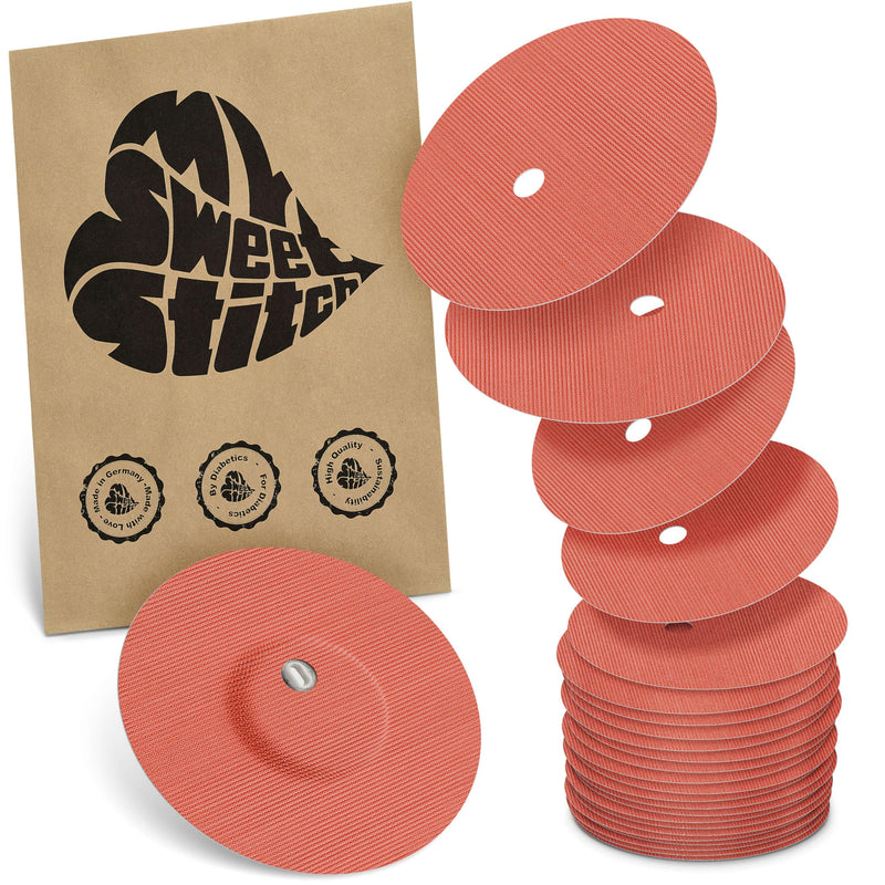 MySweetStitch - 25 x Freestyle Libre 3 Round Patches with Ventilation Hole, Overpatch Ø 60mm, Waterproof, Breathable, Skin-Friendly, Made in Germany, Coral 25 piece