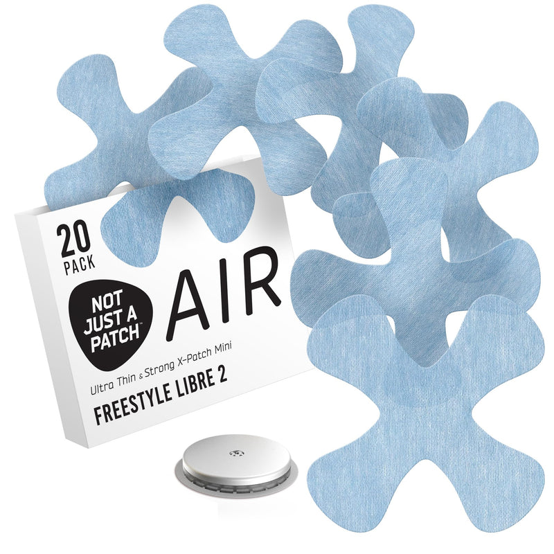 Not Just A Patch Freestyle Libre 2 Covers (20 Pack) - Thin, Strong and Light, Ultra-Long 14 Day Adhesion - Durable Lingo CGM & Libre 2 Sensor & Protector Patches - Air X-Mini Blue Adhesive