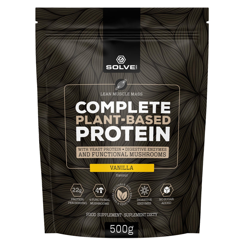Vegan Protein with 4 Functional Mushrooms (Lion's Mane, Reishi, Cordyceps, Chaga) ● 5 Digestive Enzymes: DigeZyme® ● 500g | 128 kcal & 23g of Protein Per Serving ● Vanilla Flavor 500 g (Pack of 1)