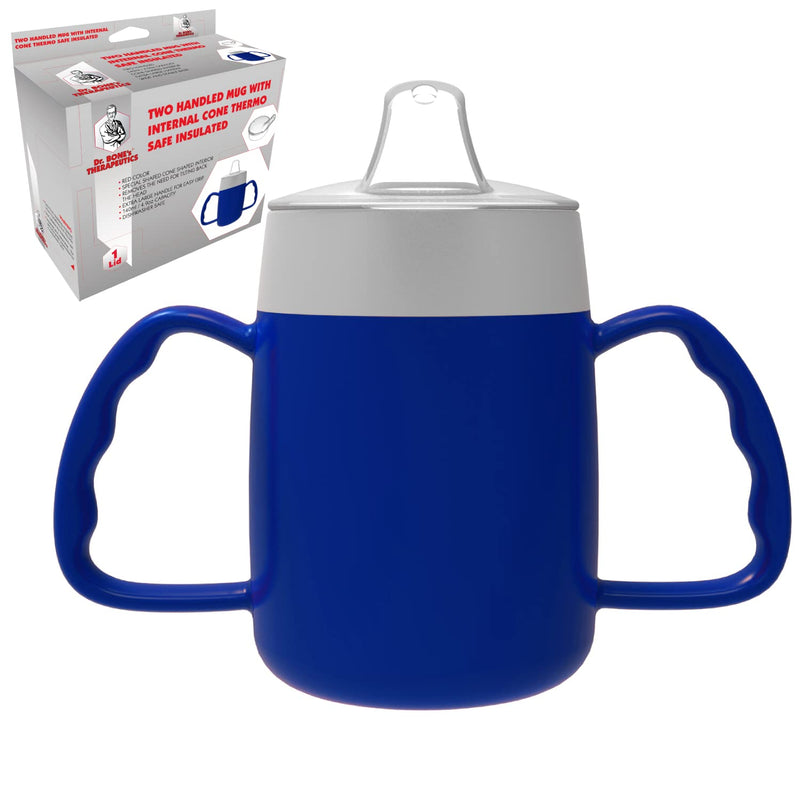 Two Handled 140ml Adult Drinking Cup, Internal Cone, and Spouted Lid. Perfect for A Spill-Proof Sipping Experience Adult Drinking Mug/Drinking Cup/Sippy Cup Get Your Drinking Aid Now! (Blue) Blue