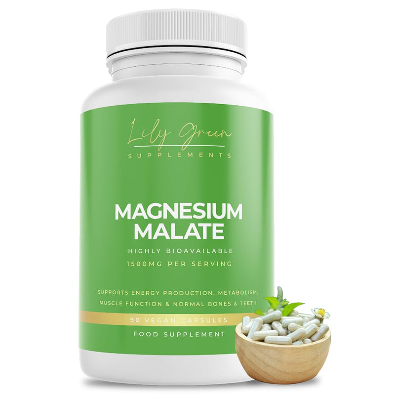 Lily Green Magnesium Malate Capsules | 1500mg per Serving for Energy, Muscle & Nerve Support | 90 Vegan Capsules | Made in UK
