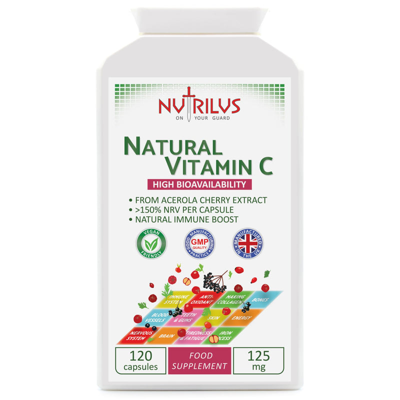 Natural Vitamin C Capsules from Acerola Cherry 500mg Extract - High Bioavailability Supplement - not Ascorbic Acid - Fruit and Herbs Extracts - not Tablets (120 Capsules) 120 count (Pack of 1)