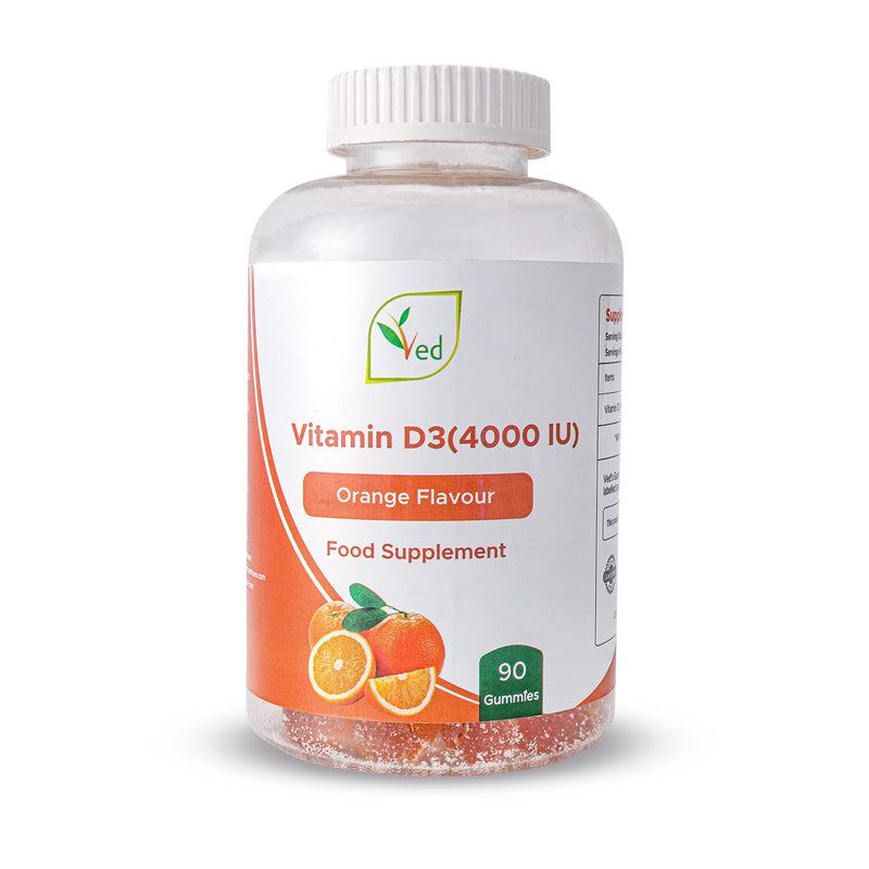 Vitamin D3 Gummies Adult 4000IU, Without Sugar Coated, 3 Months Supply, Natural Orange Flavour, 90 Chewable Gummies - Vegetarian Friendly,High Strength Vitamin D3 Supplement, GMO & Gluten Free