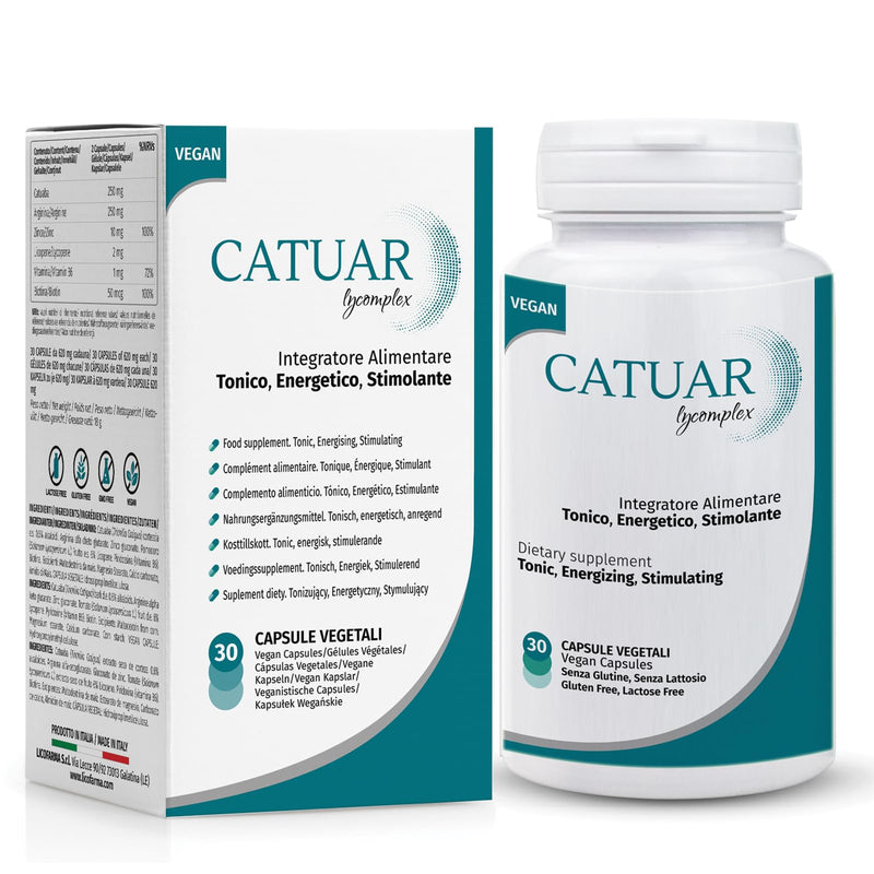 Catuar Lycomplex Energizing and Stimulating Men's Supplement | Increases Vigor and Endurance | with Catuaba, Arginine, VIT. B6 and Lycopene | 100% Natural and Made in Italy | 30 Vegetable Capsules